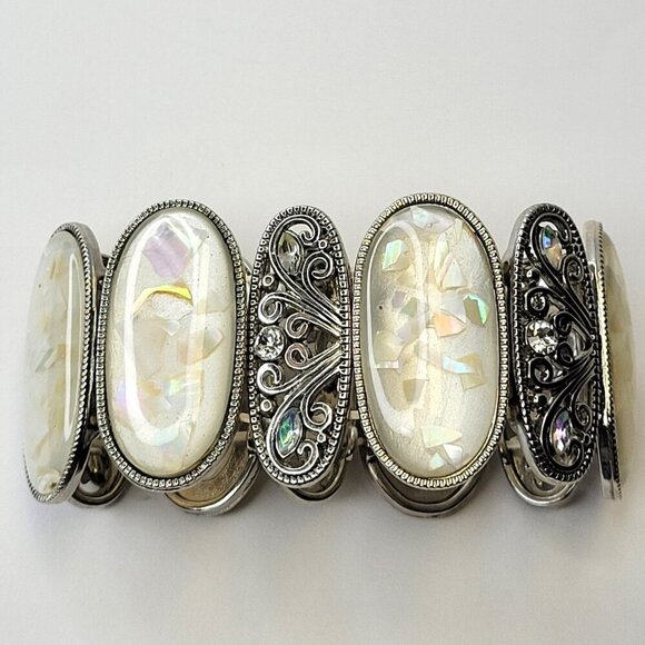 Pearl white hued Iridiscent Stretch Fashion Bracelet Casual Wrap Bracelet - Picture 4 of 7